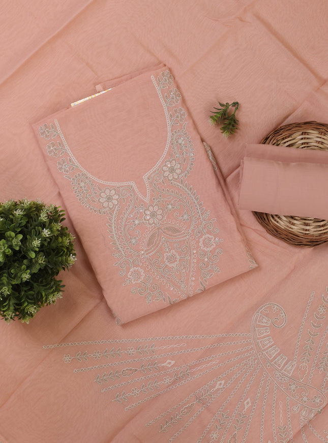 Peach Mul Chanderi Unstitched Suit