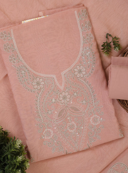 Peach Mul Chanderi Unstitched Suit