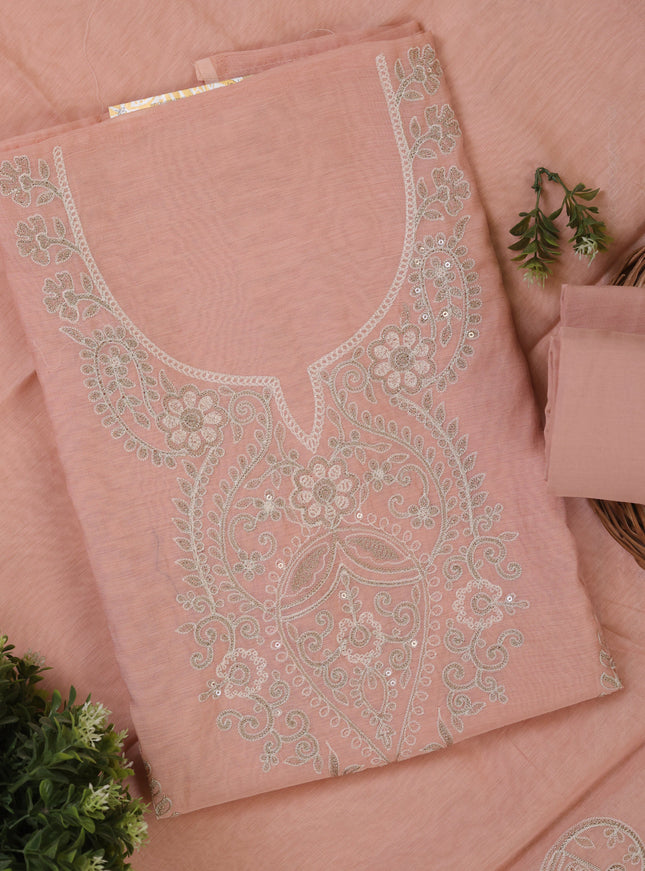 Peach Mul Chanderi Unstitched Suit