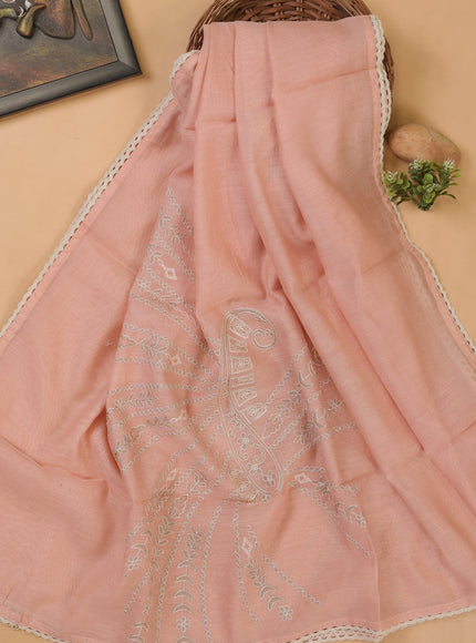 Peach Mul Chanderi Unstitched Suit