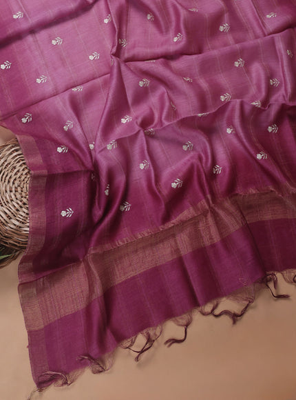 Magenta Pink Tussar Embroidery Unstitched Suit