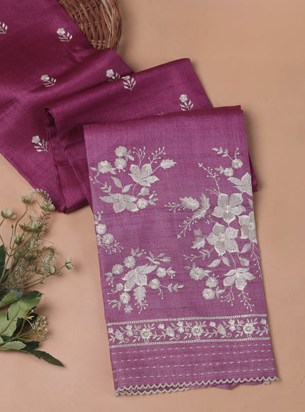 Magenta Pink Tussar Embroidery Unstitched Suit
