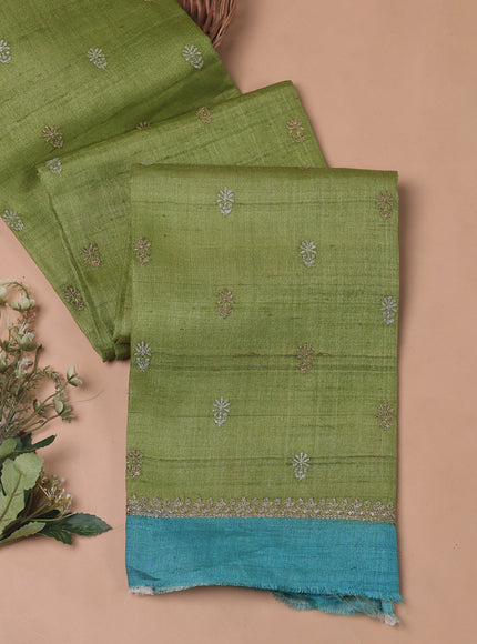 Light Green Tussar Embroidery Unstitched Suit