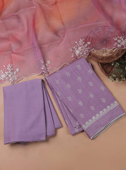Lilac Tussar Embroidery Unstitched Suit
