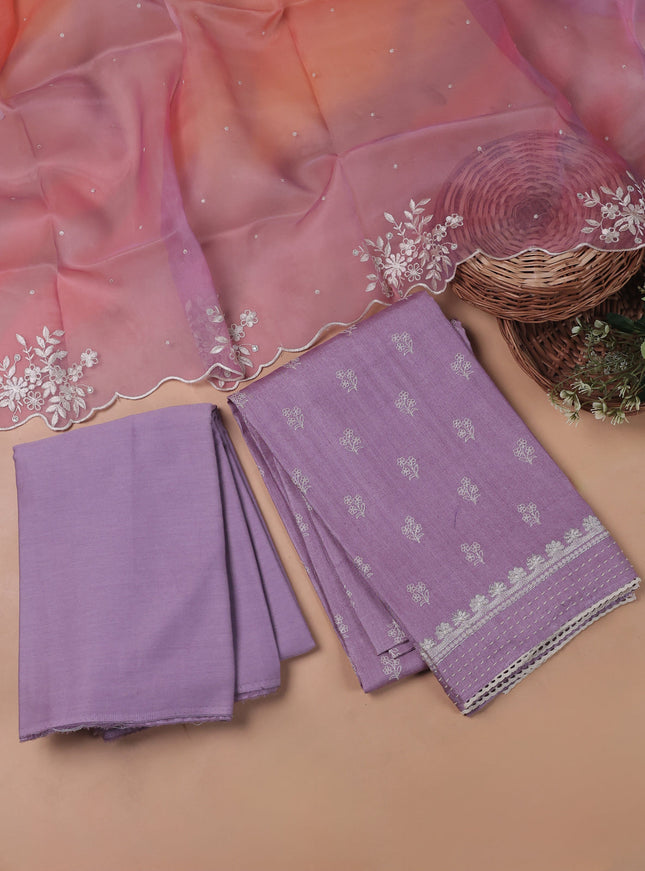 Lilac Tussar Embroidery Unstitched Suit