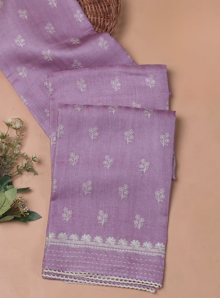 Lilac Tussar Embroidery Unstitched Suit