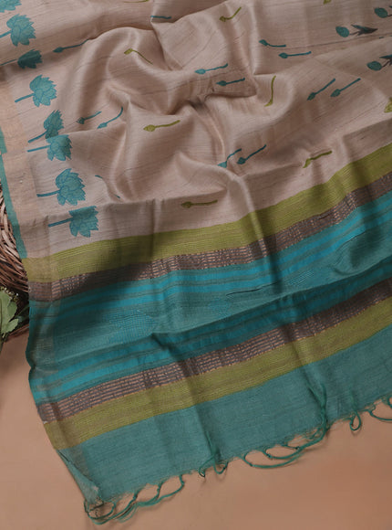 Teal Green Tussar Embroidery Unstitched Suit