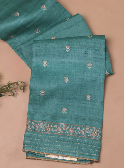 Teal Green Tussar Embroidery Unstitched Suit