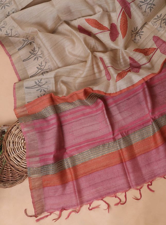 Dark Peach Tussar Embroidery Unstitched Suit