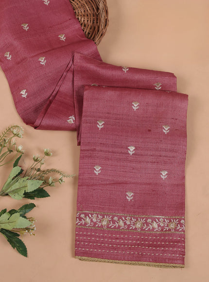 Dark Peach Tussar Embroidery Unstitched Suit