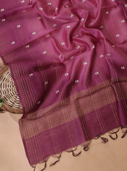 Magenta Pink Embroidery Tussar Unstitched Suit