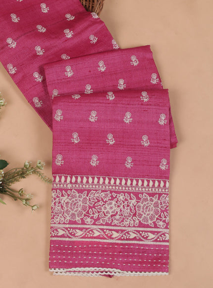 Rani Pink Tussar Embroidery Unstitched Suit