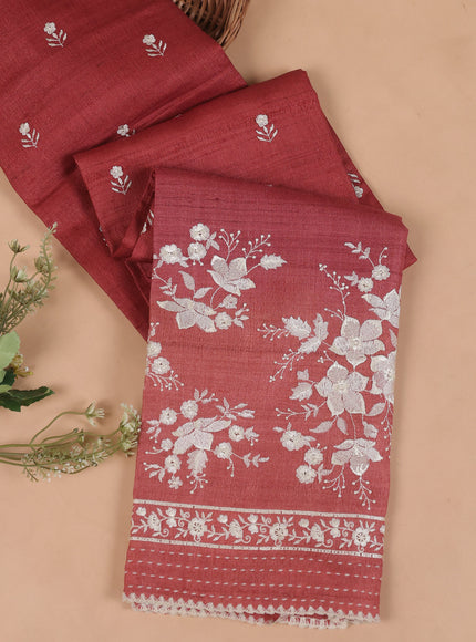 Rust Tussar Embroidery Unstitched Suit