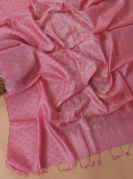 Peach Pink Tussar Embroidery Unstitched Suit