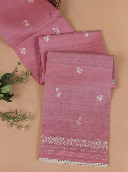 Peach Pink Tussar Embroidery Unstitched Suit