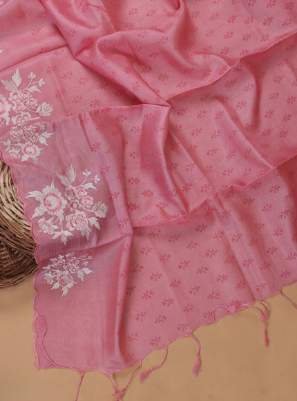 Peach Tussar Embroidery Unstitched Suit