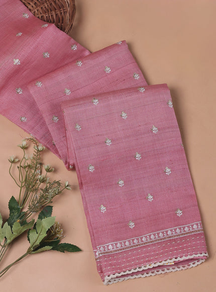 Peach Tussar Embroidery Unstitched Suit