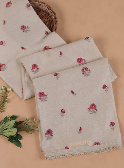 Beige - Maroon Tussar Embroidery Unstitched Suit