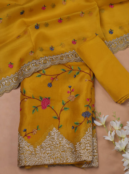 Yellow Organza Embroidery Unstitched Suit