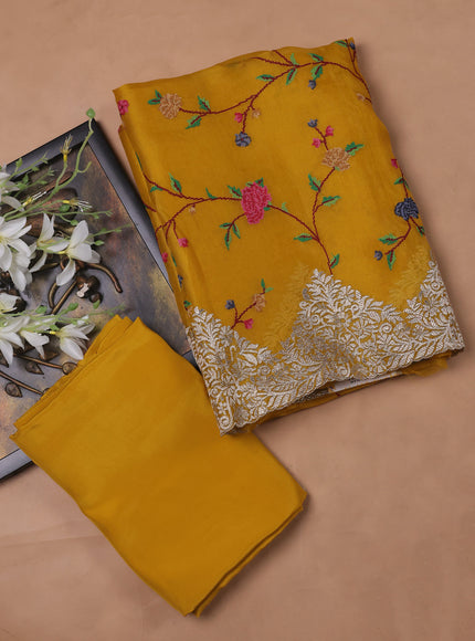 Yellow Organza Embroidery Unstitched Suit