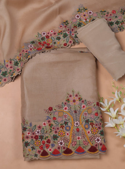Beige Organza Embroidery Unstitched Suit