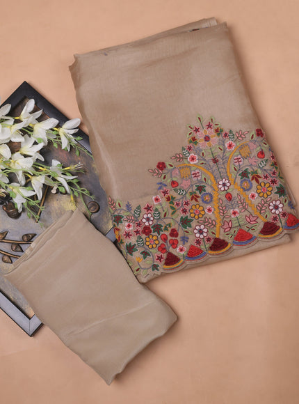 Beige Organza Embroidery Unstitched Suit