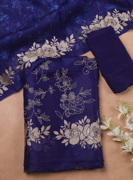 Royal Blue Embroidery Organza Unstitched Suit