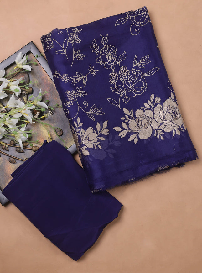 Royal Blue Embroidery Organza Unstitched Suit