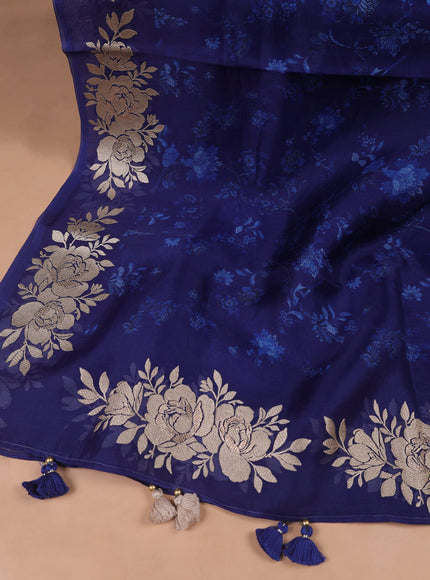 Royal Blue Embroidery Organza Unstitched Suit