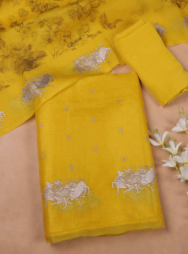 Yellow Organza Embroidery Unstitched Suit