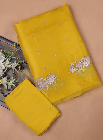 Yellow Organza Embroidery Unstitched Suit