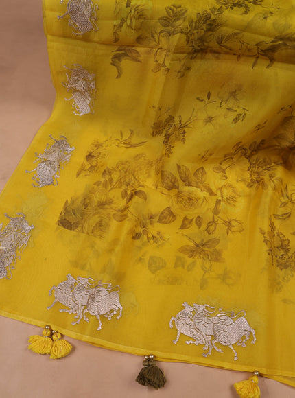 Yellow Organza Embroidery Unstitched Suit