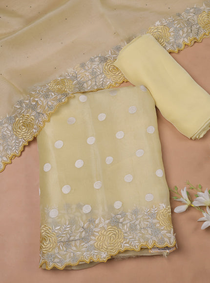 Pale Yellow Organza Embroidery Unstitched Suit