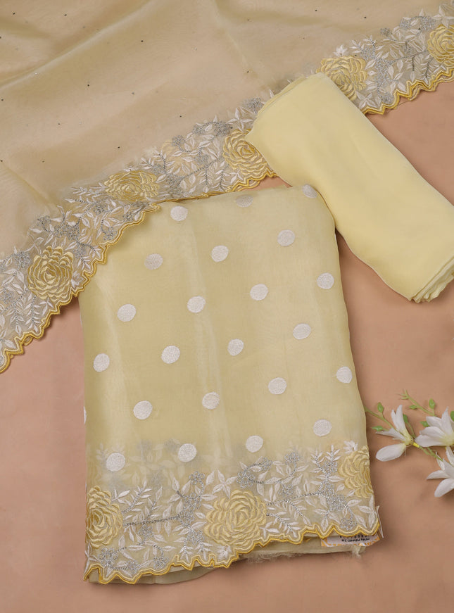 Pale Yellow Organza Embroidery Unstitched Suit