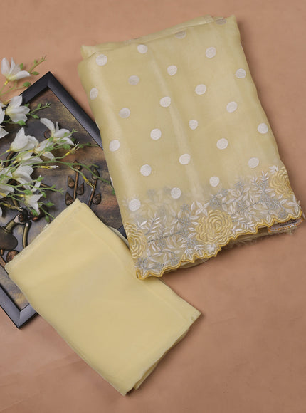 Pale Yellow Organza Embroidery Unstitched Suit