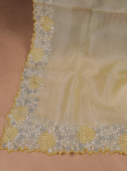 Pale Yellow Organza Embroidery Unstitched Suit