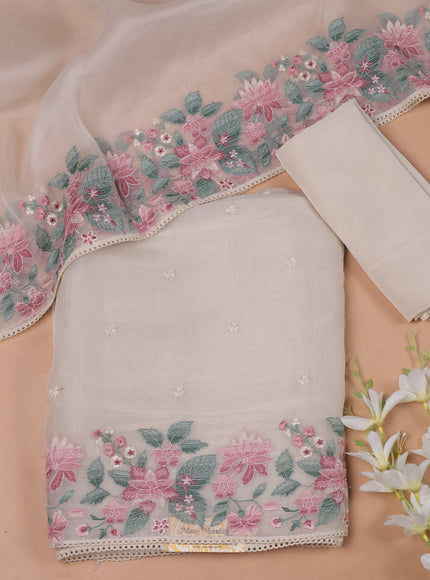 Off White Organza Embroidery Unstitched Suit