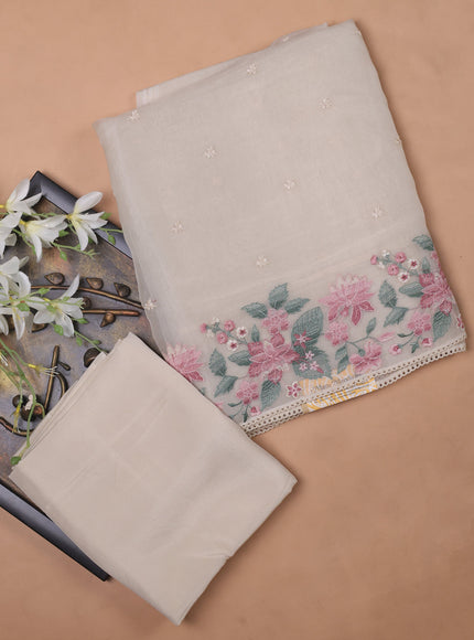 Off White Organza Embroidery Unstitched Suit