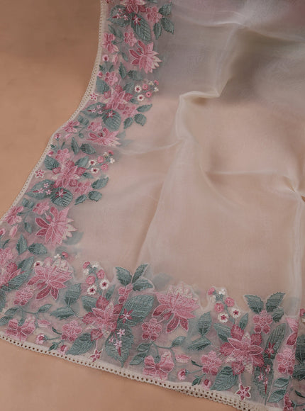 Off White Organza Embroidery Unstitched Suit