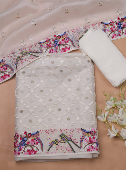 Off White Organza Embroidery Unstitched Suit