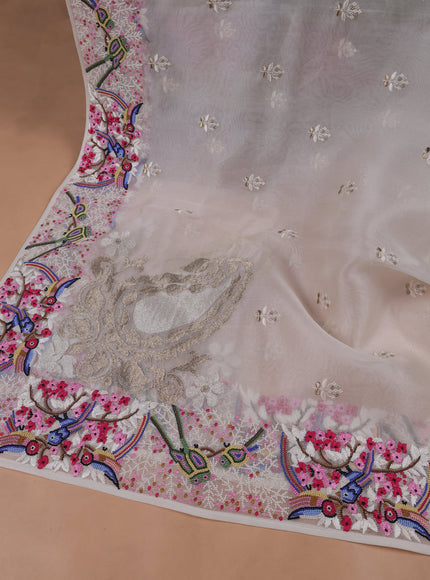 Off White Organza Embroidery Unstitched Suit