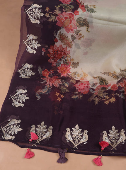 Wine Organza Embroidery Unstitched Suit