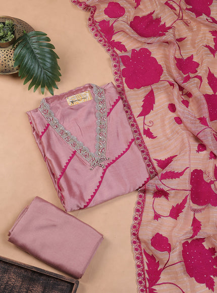Pastel Peach Embroidery Unstitched Suit