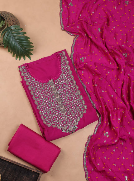 Rani Pink Silk Embroidery Unstitched Suit