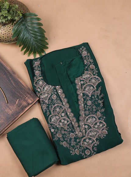 Bottle Green Silk Embroidery Unstitched Suit