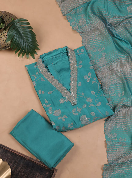 Teal Green Embroidery Unstitched Suit