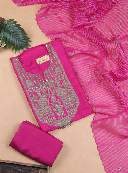 Raw Silk Rani Pink Embroidery Unstitched Suit