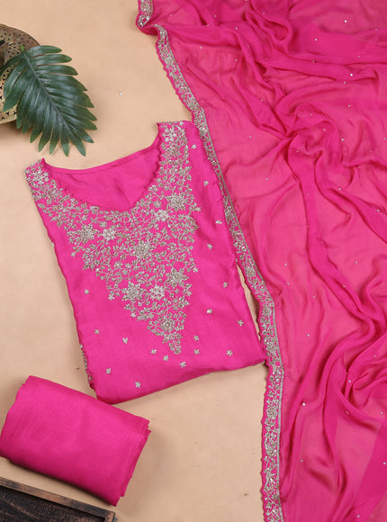 Pink Chanderi Silk Embroidery Unstitched Suit