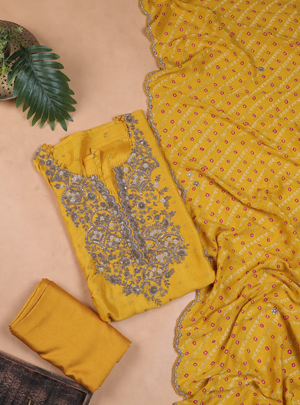Yellow Silk Embroidery Unstitched Suit