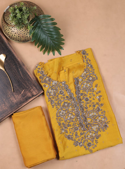 Yellow Silk Embroidery Unstitched Suit